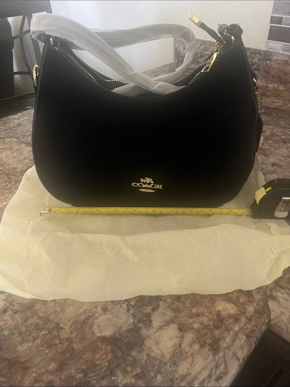 Coach Black Leather Shoulder Bag with Gold Hardware